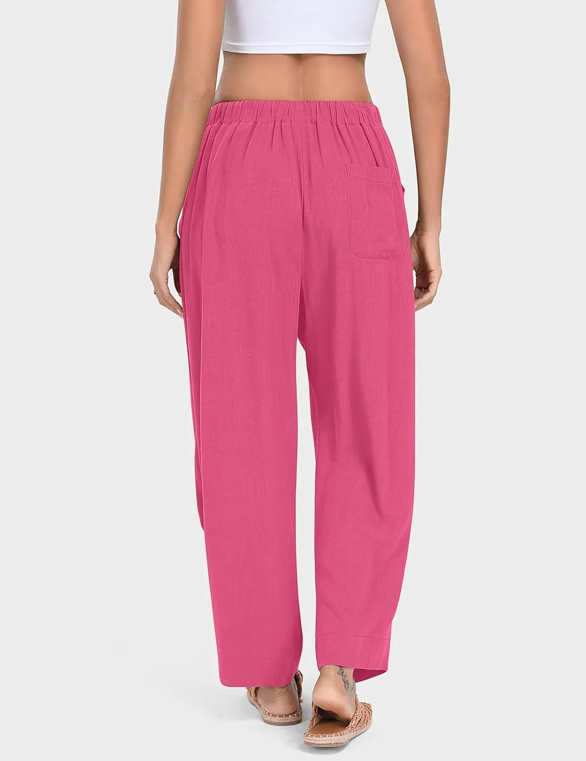 TARSE Women Linen Baggy Harem Pants Summer Drawstring Casual Lounge Pant 2024 Beach Travel Vacation Clothes with Pockets
