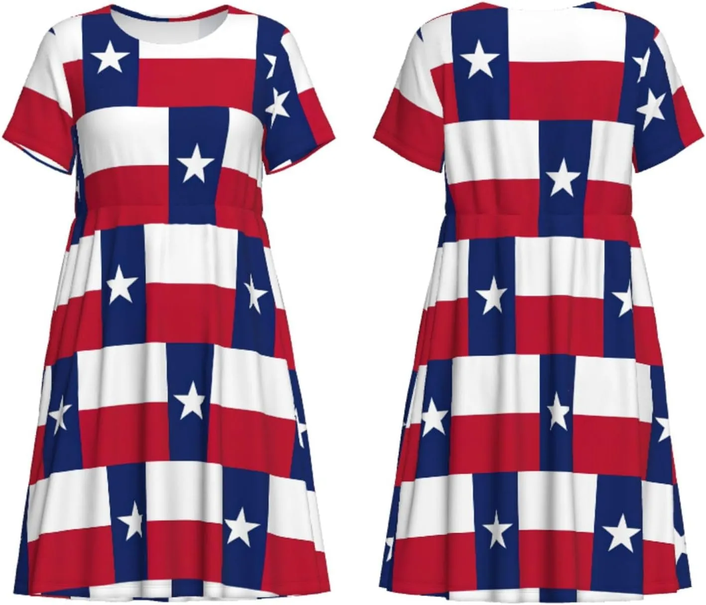 Texas State Flag Womens Summer Dress Casual Swing Short Sleeve Sundresses Beach A-Line Shift Dress with Pockets