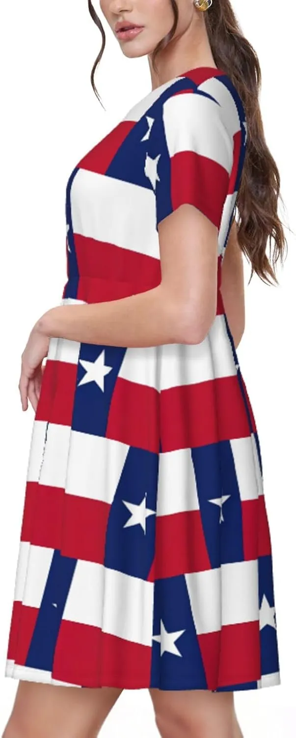 Texas State Flag Womens Summer Dress Casual Swing Short Sleeve Sundresses Beach A-Line Shift Dress with Pockets