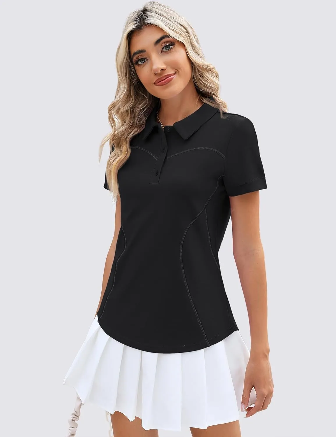 TFSDOD Womens Golf Polo Shirts Collared Short Sleeve T Shirt Lightweight Moisture Wicking Polo Casual 3 Buttons Outfits