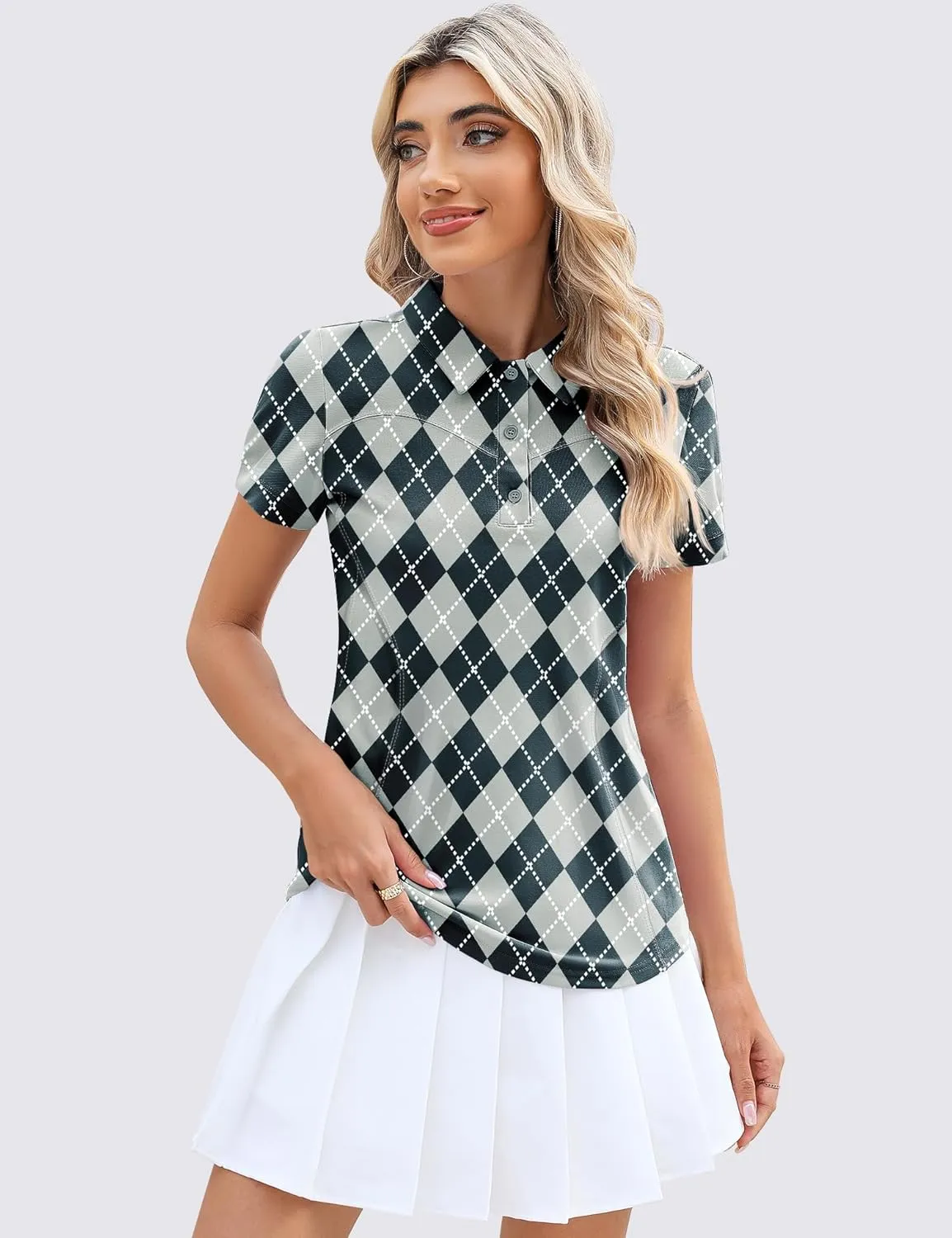 TFSDOD Womens Golf Polo Shirts Collared Short Sleeve T Shirt Lightweight Moisture Wicking Polo Casual 3 Buttons Outfits