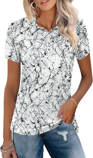 TFSDOD Womens Golf Polo Shirts Collared Short Sleeve T Shirt Lightweight Moisture Wicking Polo Casual 3 Buttons Outfits