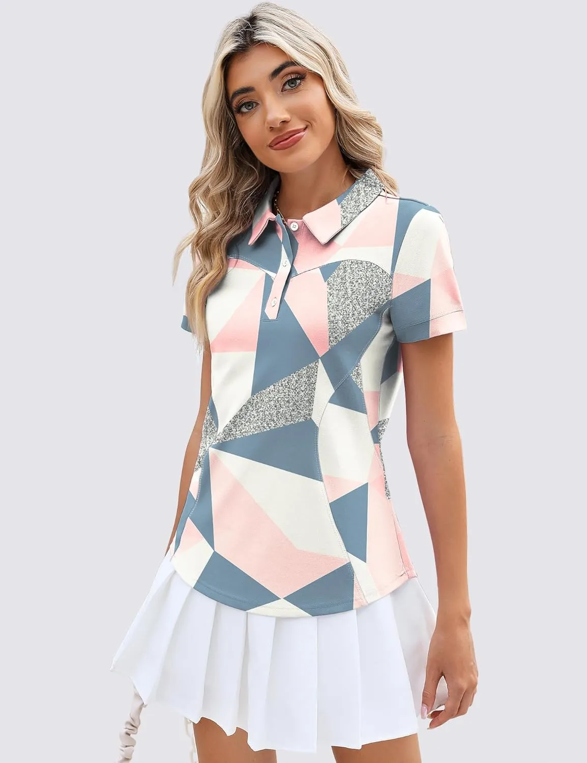 TFSDOD Womens Golf Polo Shirts Collared Short Sleeve T Shirt Lightweight Moisture Wicking Polo Casual 3 Buttons Outfits