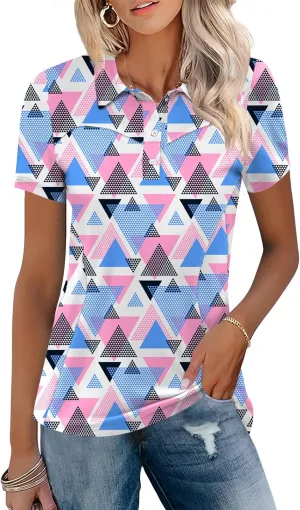 TFSDOD Womens Golf Polo Shirts Collared Short Sleeve T Shirt Lightweight Moisture Wicking Polo Casual 3 Buttons Outfits