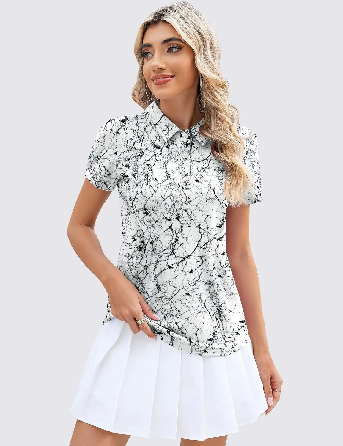 TFSDOD Womens Golf Polo Shirts Collared Short Sleeve T Shirt Lightweight Moisture Wicking Polo Casual 3 Buttons Outfits