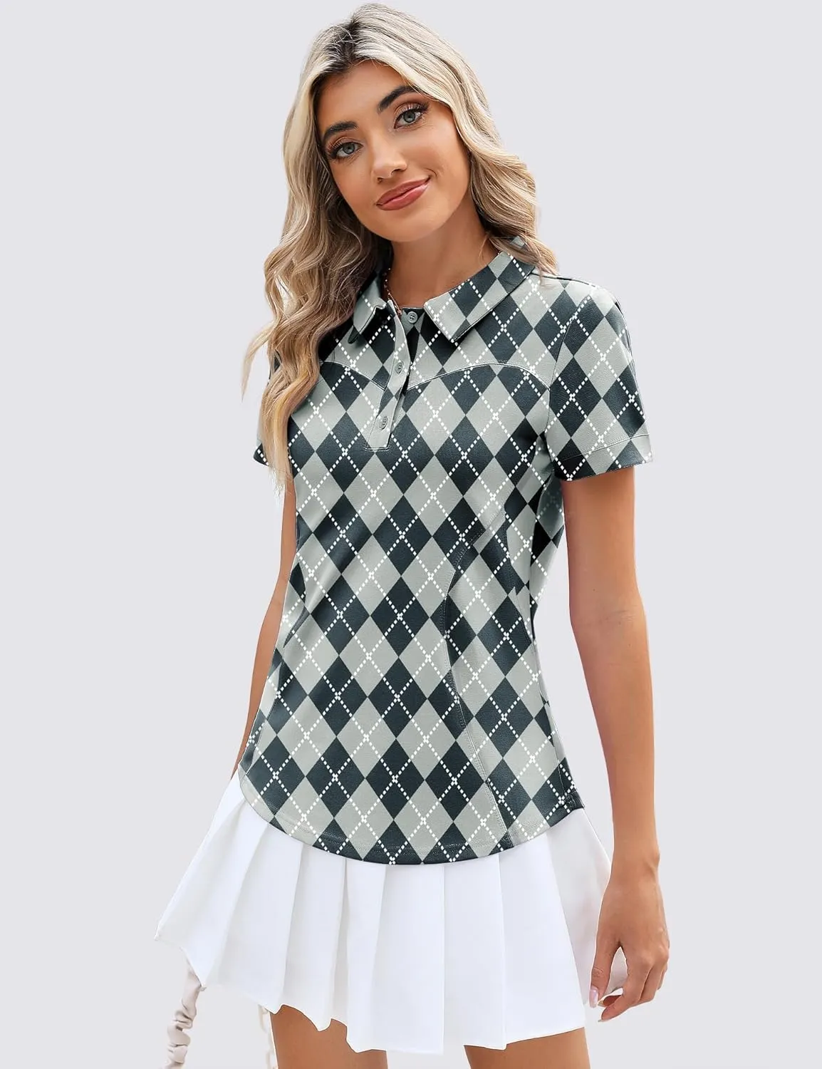 TFSDOD Womens Golf Polo Shirts Collared Short Sleeve T Shirt Lightweight Moisture Wicking Polo Casual 3 Buttons Outfits