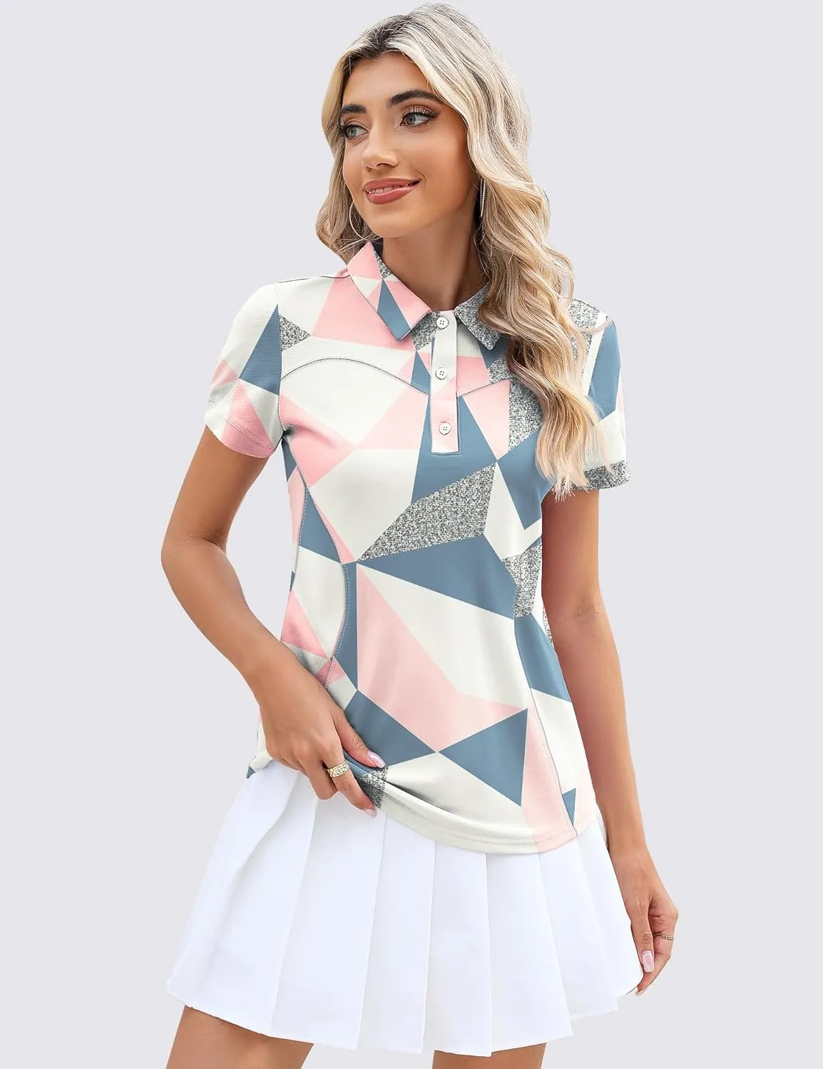 TFSDOD Womens Golf Polo Shirts Collared Short Sleeve T Shirt Lightweight Moisture Wicking Polo Casual 3 Buttons Outfits