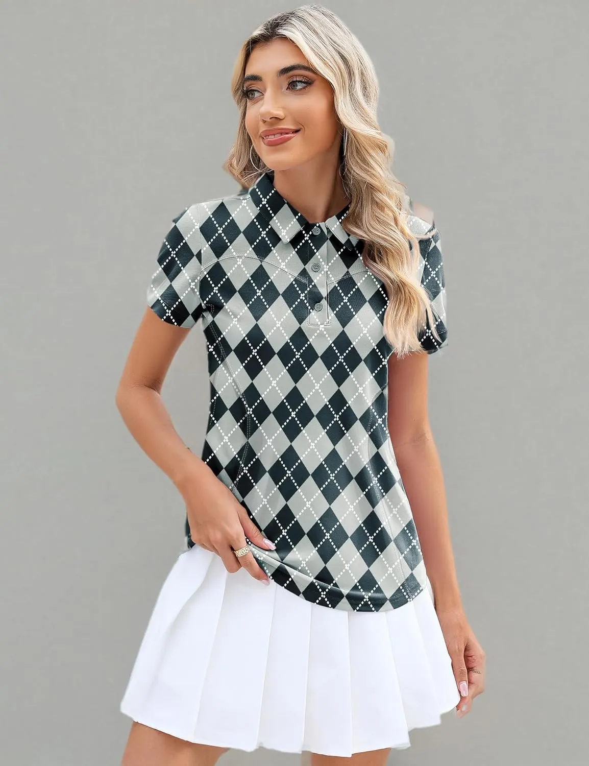 TFSDOD Womens Golf Polo Shirts Collared Short Sleeve T Shirt Lightweight Moisture Wicking Polo Casual 3 Buttons Outfits