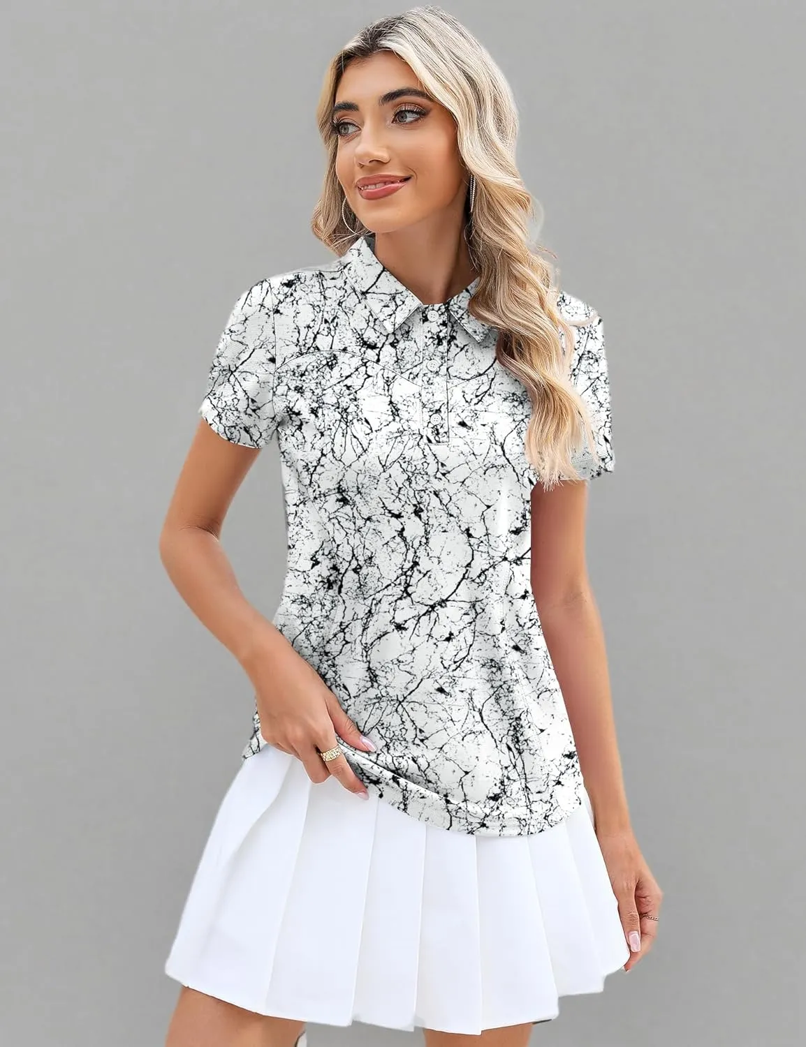 TFSDOD Womens Golf Polo Shirts Collared Short Sleeve T Shirt Lightweight Moisture Wicking Polo Casual 3 Buttons Outfits