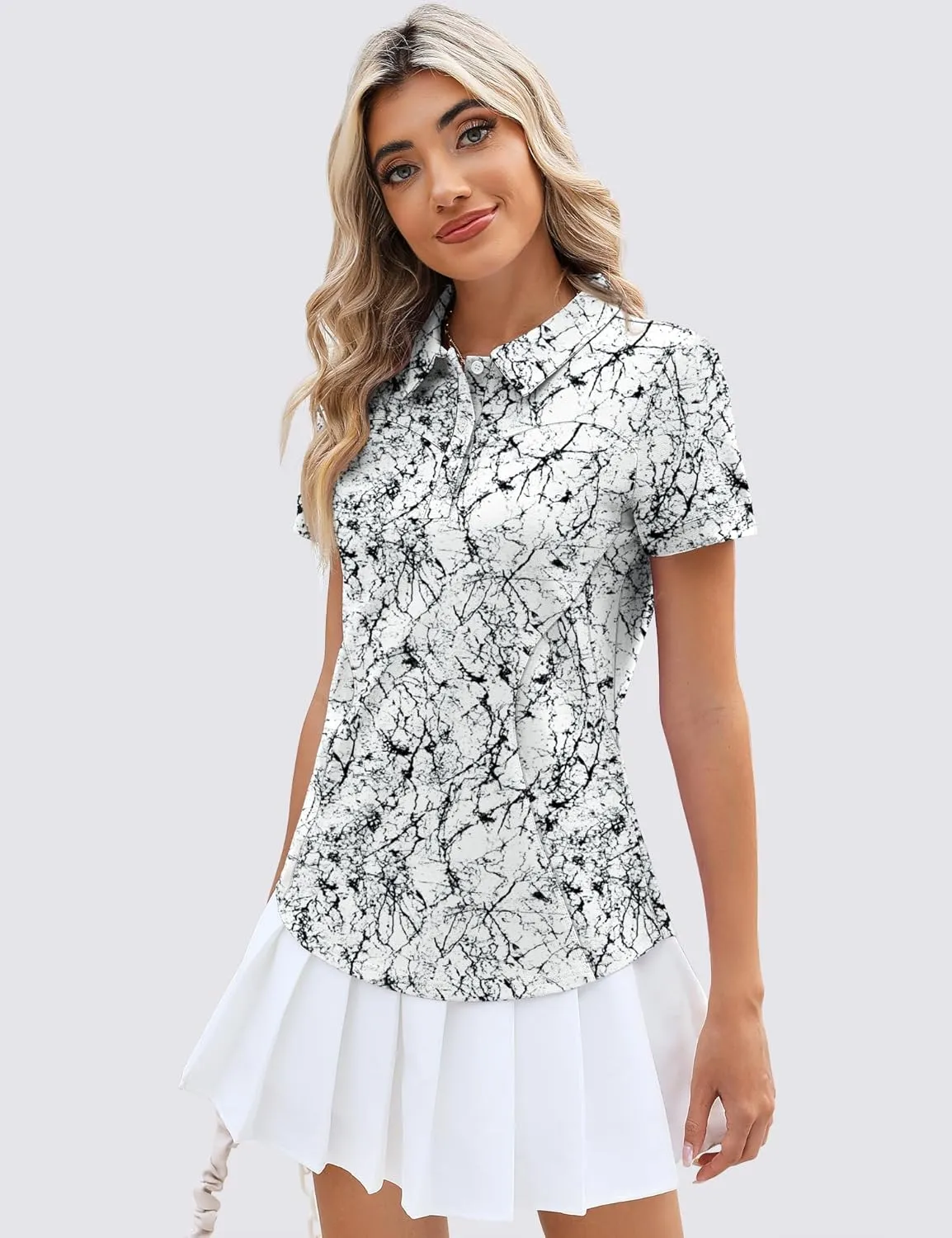 TFSDOD Womens Golf Polo Shirts Collared Short Sleeve T Shirt Lightweight Moisture Wicking Polo Casual 3 Buttons Outfits