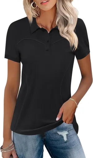 TFSDOD Womens Golf Polo Shirts Collared Short Sleeve T Shirt Lightweight Moisture Wicking Polo Casual 3 Buttons Outfits