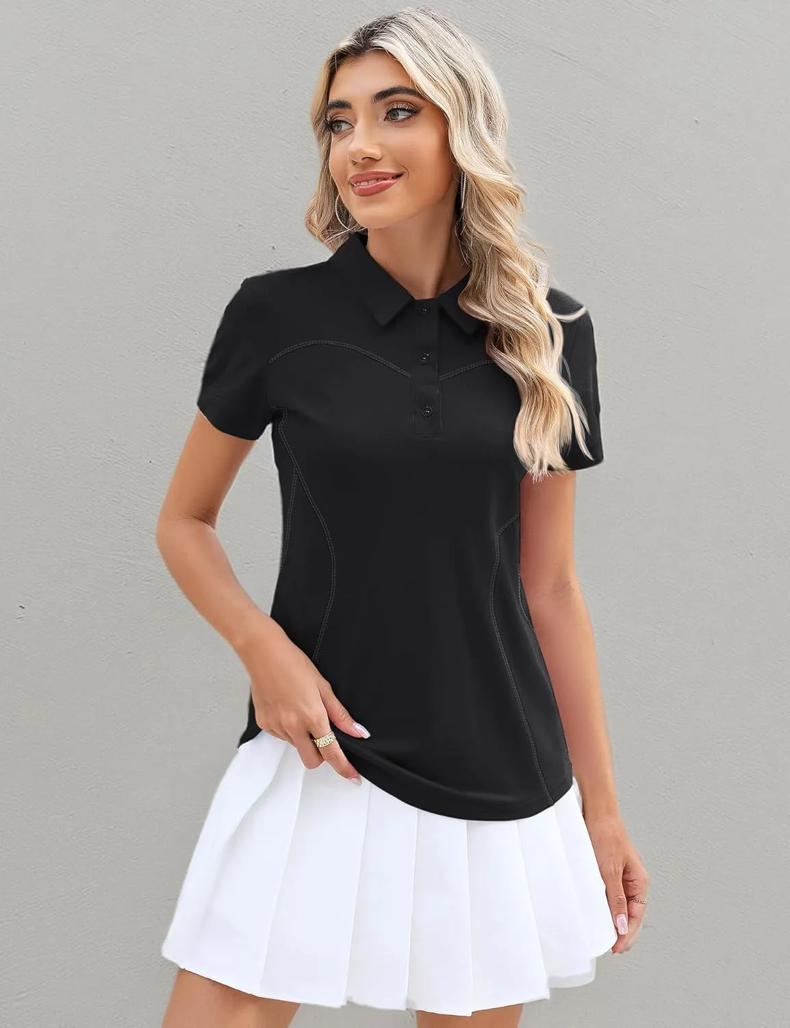TFSDOD Womens Golf Polo Shirts Collared Short Sleeve T Shirt Lightweight Moisture Wicking Polo Casual 3 Buttons Outfits