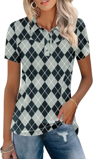 TFSDOD Womens Golf Polo Shirts Collared Short Sleeve T Shirt Lightweight Moisture Wicking Polo Casual 3 Buttons Outfits