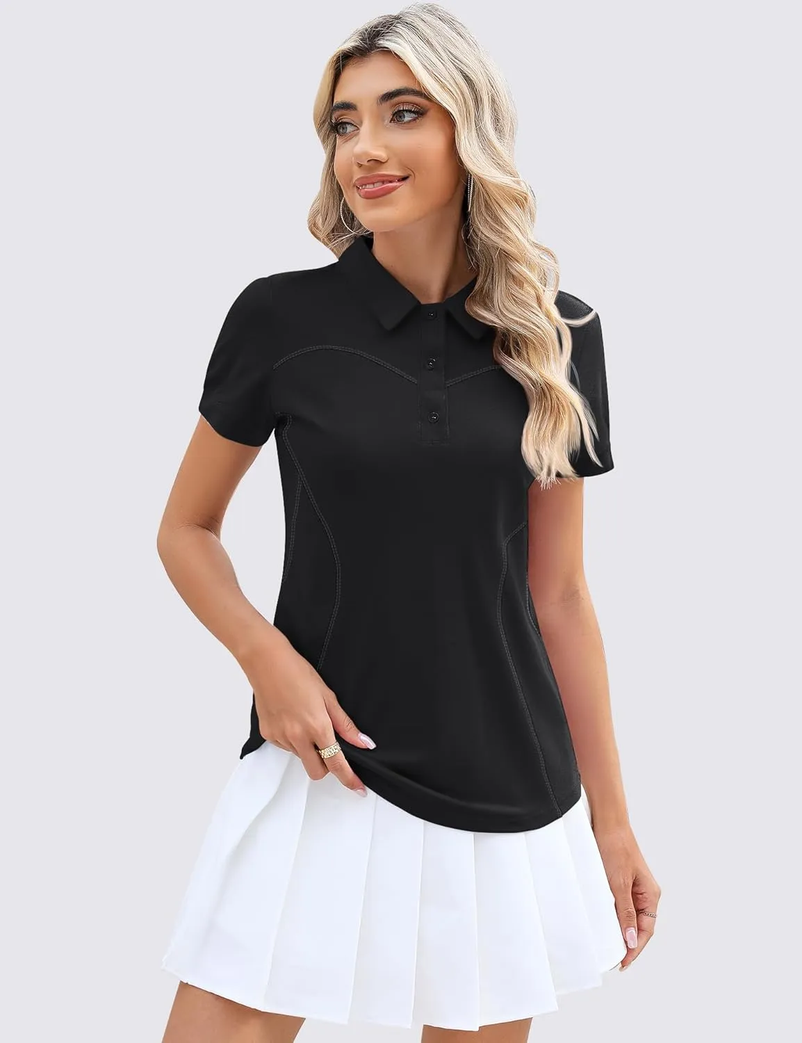 TFSDOD Womens Golf Polo Shirts Collared Short Sleeve T Shirt Lightweight Moisture Wicking Polo Casual 3 Buttons Outfits