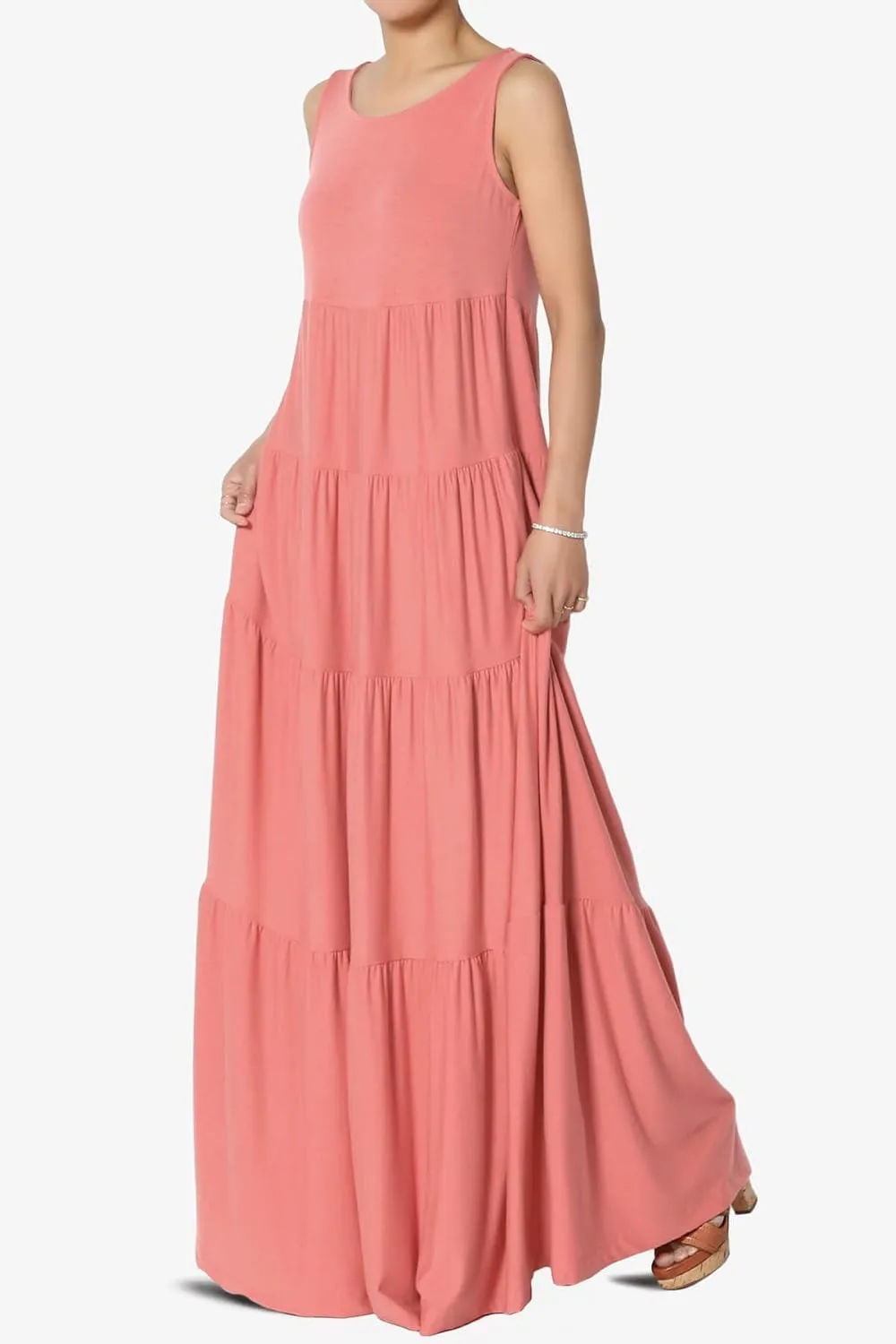TheMogan Women's Sleeveless Tiered Maxi Dress Flowy Boho Summer A-Line Long Dress for Casual or Vacation