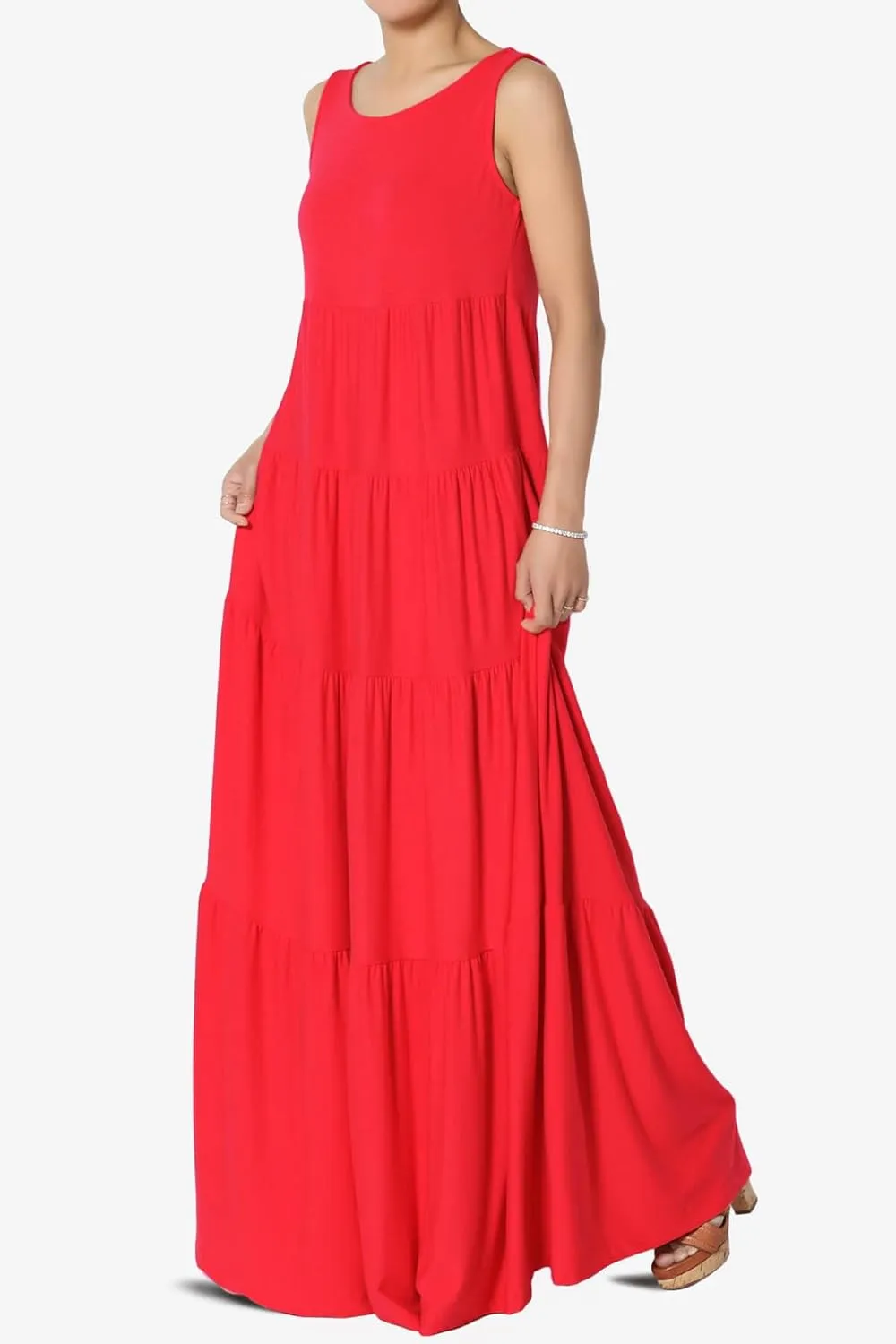 TheMogan Women's Sleeveless Tiered Maxi Dress Flowy Boho Summer A-Line Long Dress for Casual or Vacation