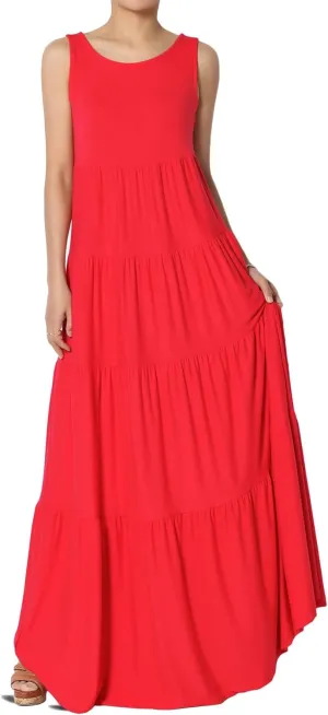 TheMogan Women's Sleeveless Tiered Maxi Dress Flowy Boho Summer A-Line Long Dress for Casual or Vacation