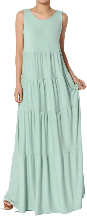 TheMogan Women's Sleeveless Tiered Maxi Dress Flowy Boho Summer A-Line Long Dress for Casual or Vacation