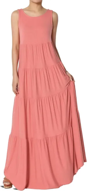 TheMogan Women's Sleeveless Tiered Maxi Dress Flowy Boho Summer A-Line Long Dress for Casual or Vacation