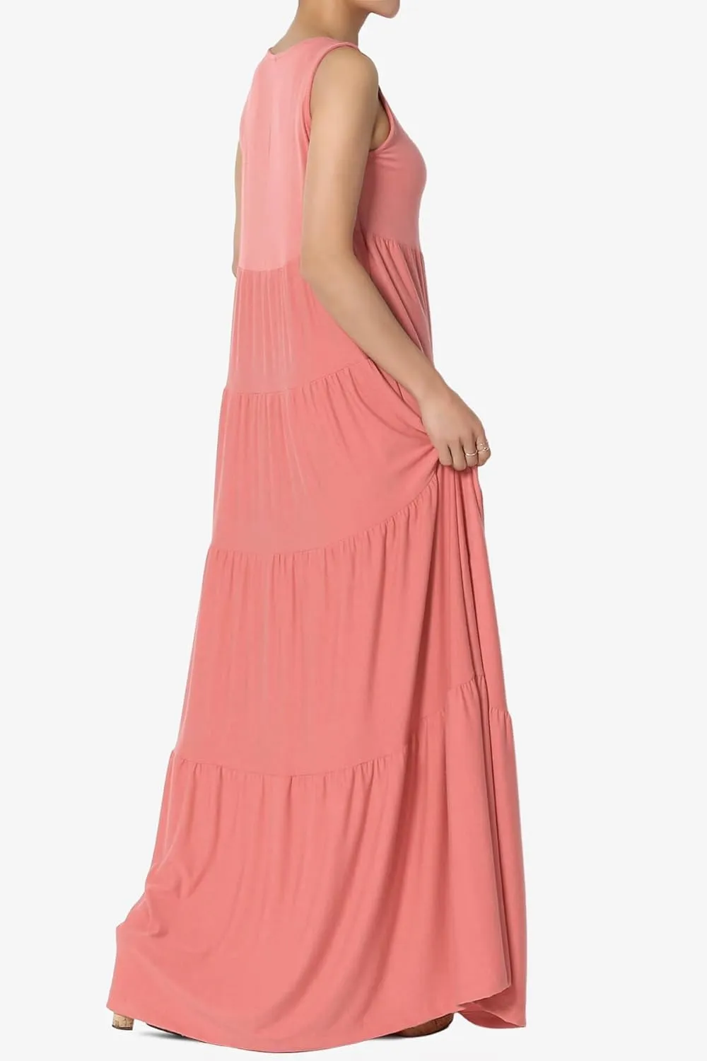 TheMogan Women's Sleeveless Tiered Maxi Dress Flowy Boho Summer A-Line Long Dress for Casual or Vacation