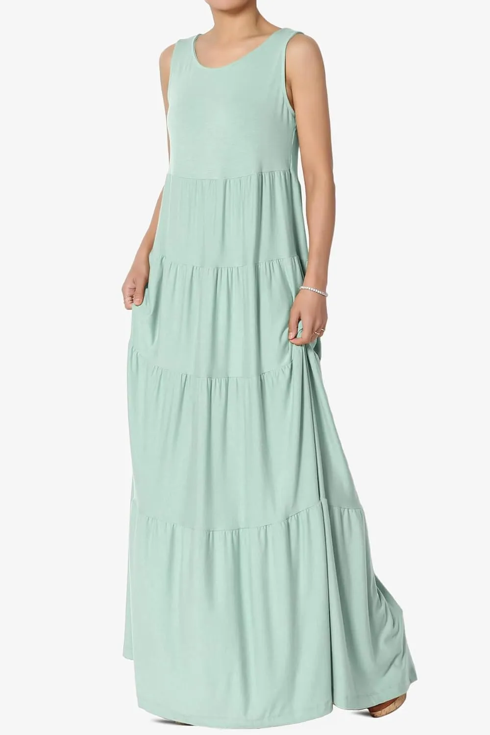 TheMogan Women's Sleeveless Tiered Maxi Dress Flowy Boho Summer A-Line Long Dress for Casual or Vacation