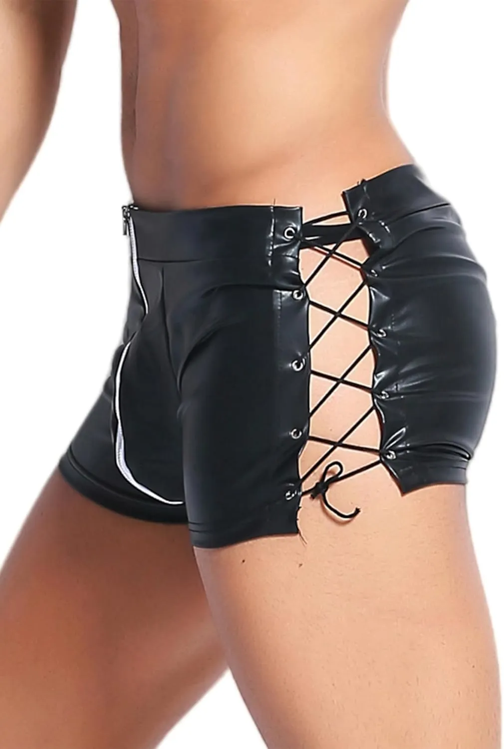 TiaoBug Mens Wetlook Leather Boxer Briefs Low Waist Bulge Pouch Underpants Side Lace-up Hot Pants