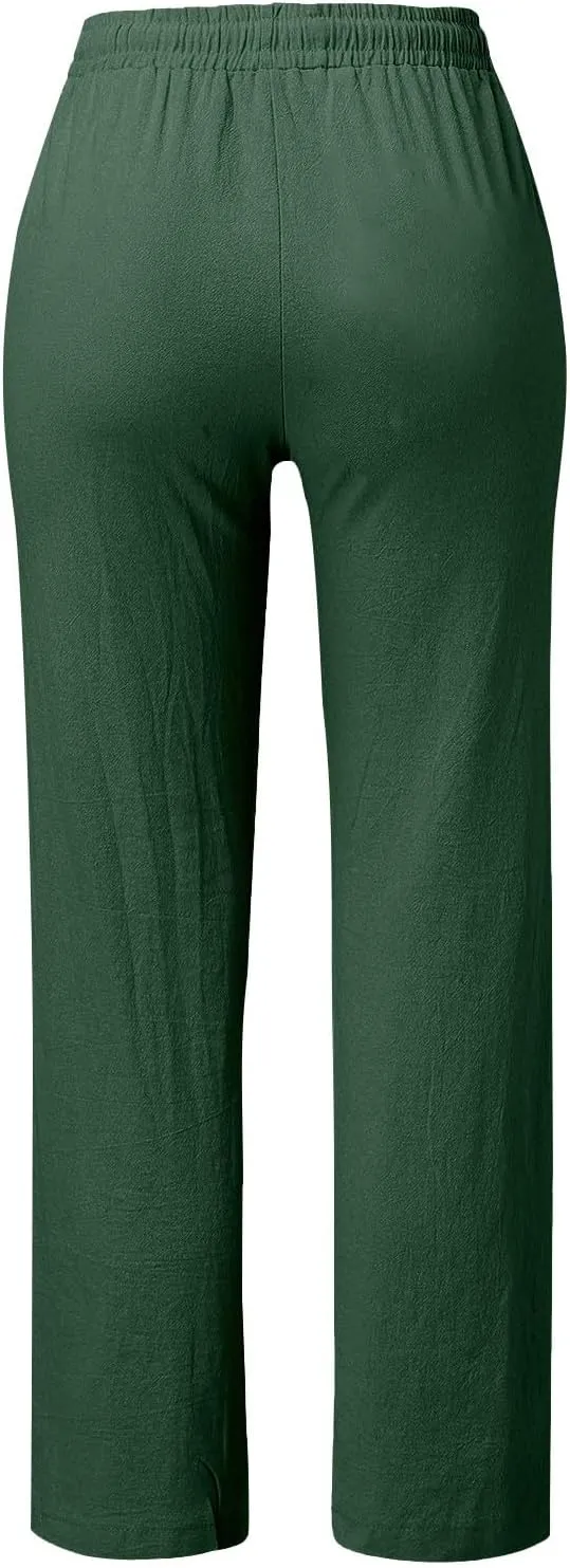 Trendy Pants for Women 2025 Linen Palazzo Pants Summer Casual Loose High Waist Wide Leg Pant Lounge Beach Trousers