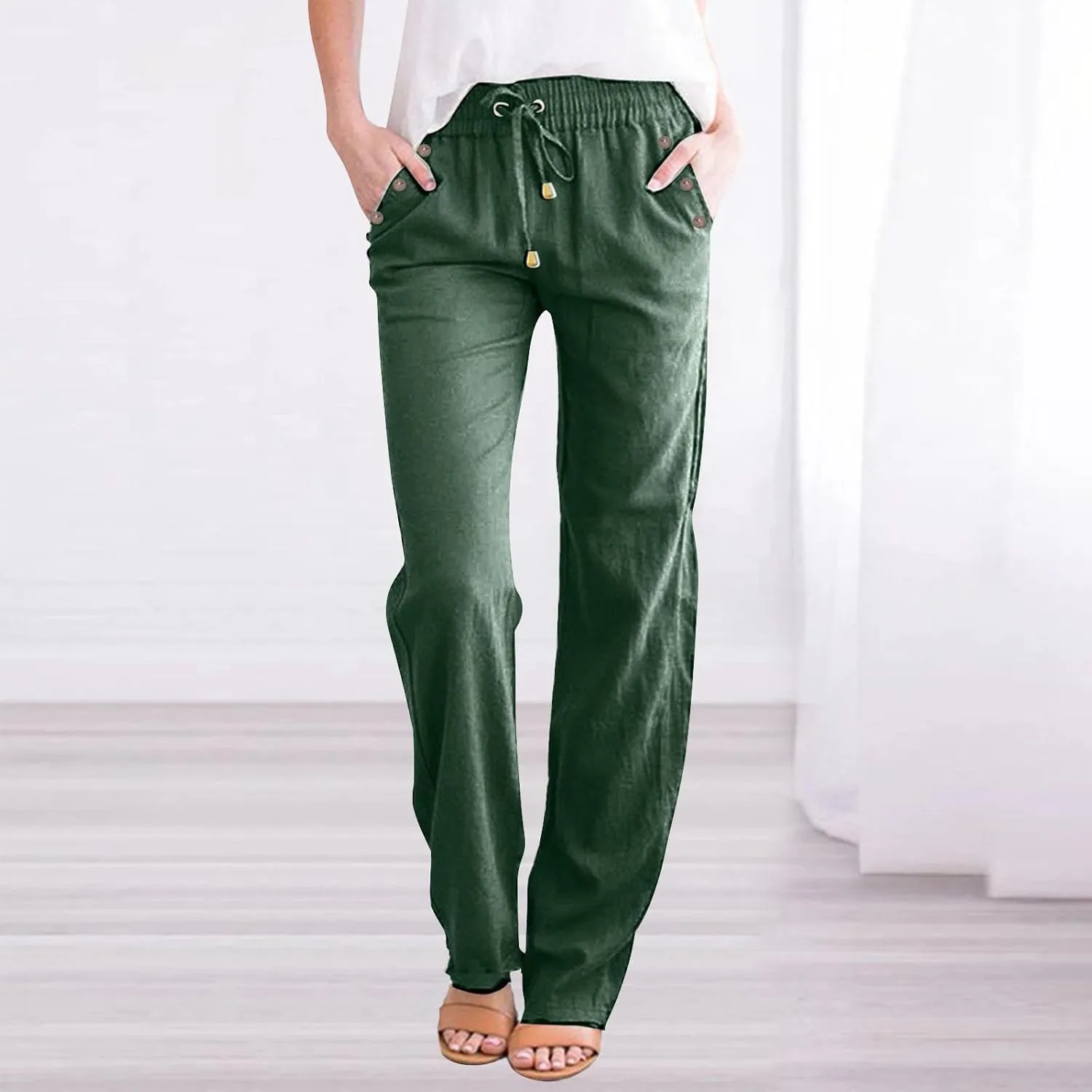 Trendy Pants for Women 2025 Linen Palazzo Pants Summer Casual Loose High Waist Wide Leg Pant Lounge Beach Trousers