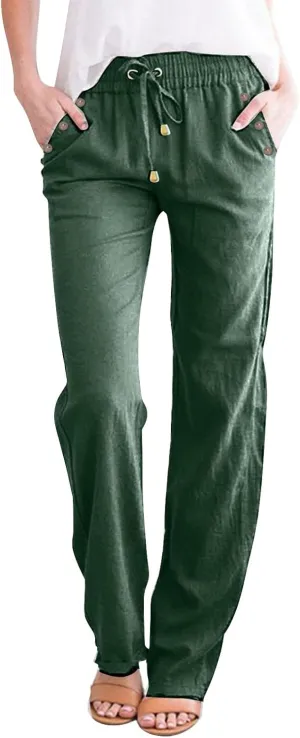 Trendy Pants for Women 2025 Linen Palazzo Pants Summer Casual Loose High Waist Wide Leg Pant Lounge Beach Trousers