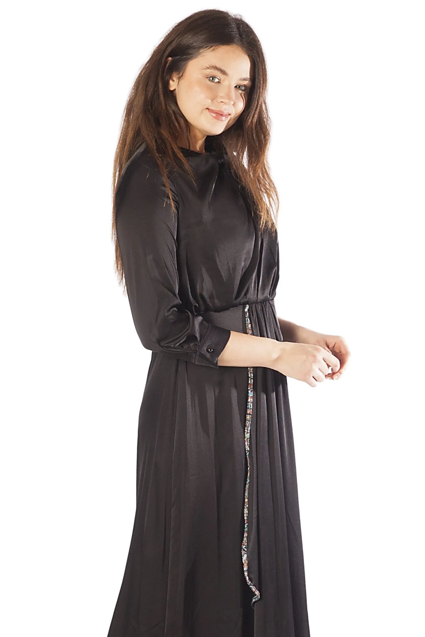 Trimmed Skirt Overlay Dress w/ Side Drape