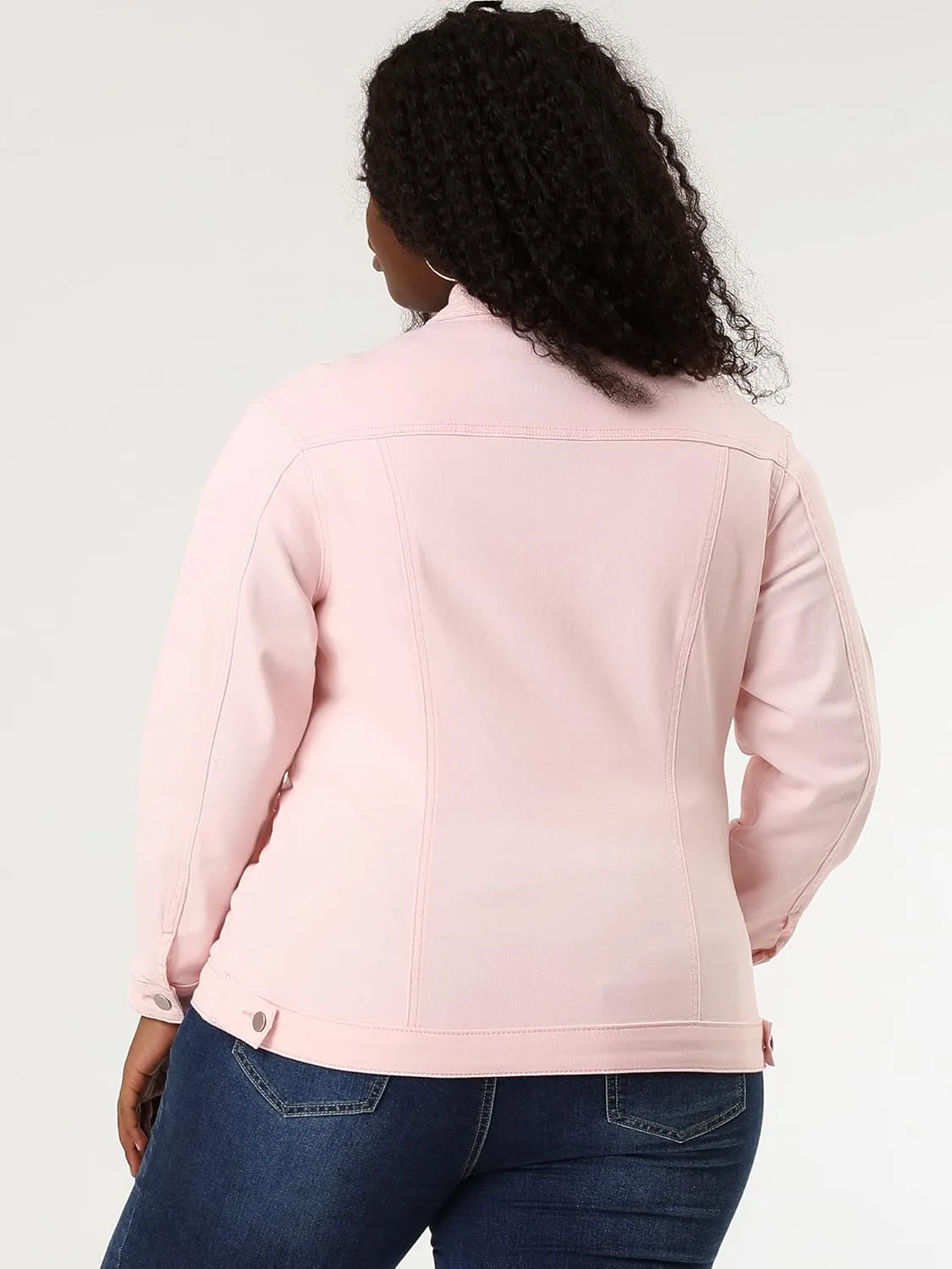 uxcell Women's Plus Size Jean Jacket Stitching Button Front Washed Western Outfit Denim Jacket