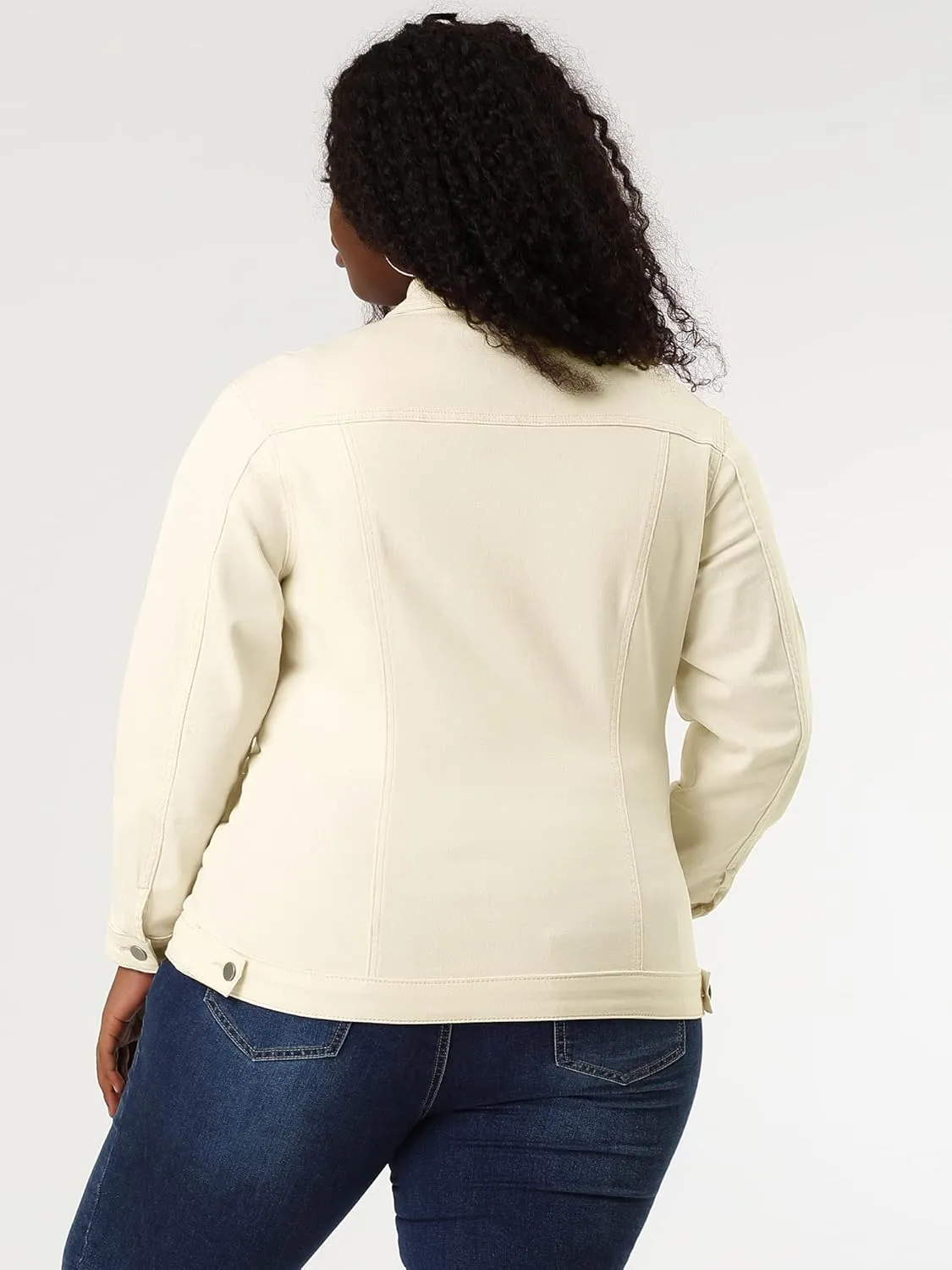 uxcell Women's Plus Size Jean Jacket Stitching Button Front Washed Western Outfit Denim Jacket