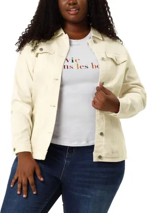 uxcell Women's Plus Size Jean Jacket Stitching Button Front Washed Western Outfit Denim Jacket