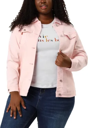uxcell Women's Plus Size Jean Jacket Stitching Button Front Washed Western Outfit Denim Jacket