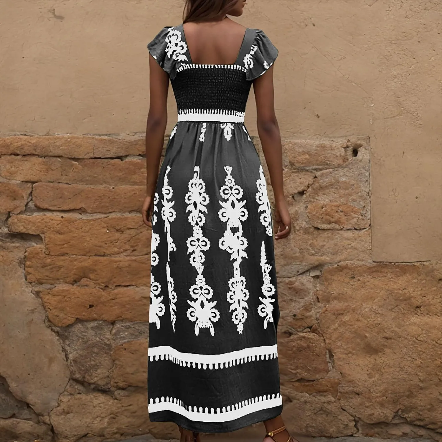 Vacation Dresses for Women 2025 Holiday Style Printed Sundress Summer Dress Square Neck Beach Sundresses