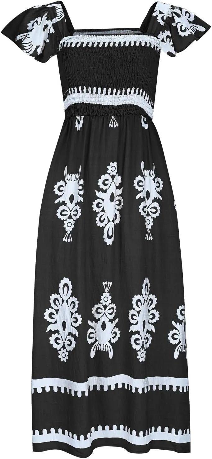Vacation Dresses for Women 2025 Holiday Style Printed Sundress Summer Dress Square Neck Beach Sundresses