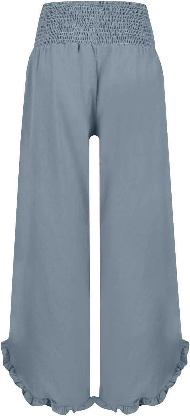 Vacation Outfits Beach 2025 Irregular Hem Loose Going Out Resort Pants Wide Leg High Waist Solid Sweatpants