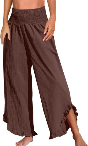 Vacation Outfits Beach 2025 Irregular Hem Loose Going Out Resort Pants Wide Leg High Waist Solid Sweatpants