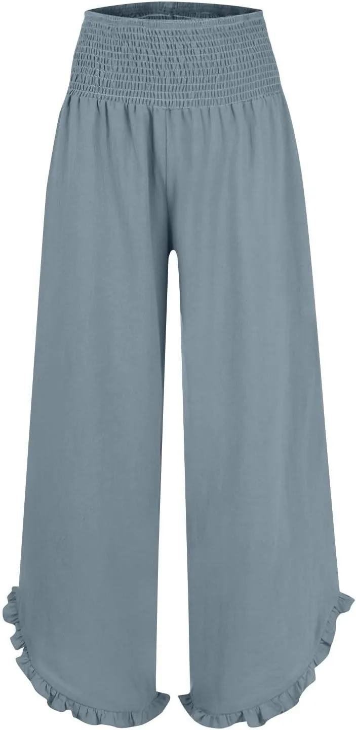 Vacation Outfits Beach 2025 Irregular Hem Loose Going Out Resort Pants Wide Leg High Waist Solid Sweatpants