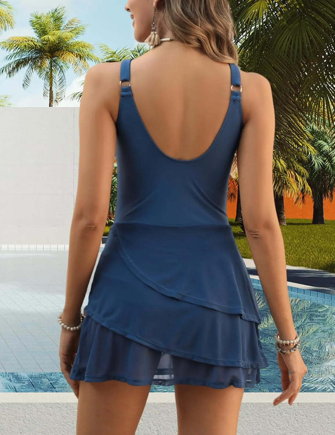 VIMPUNEC Women One Piece Swim Dress Swimsuit Tummy Control Modest Swim Skirt Bathing Suit
