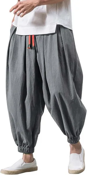 Wide Leg Pants for Men Harlan Pants Casual Hiking Sports Trousers Elastic Drawstring Waist Joggers with Pockers