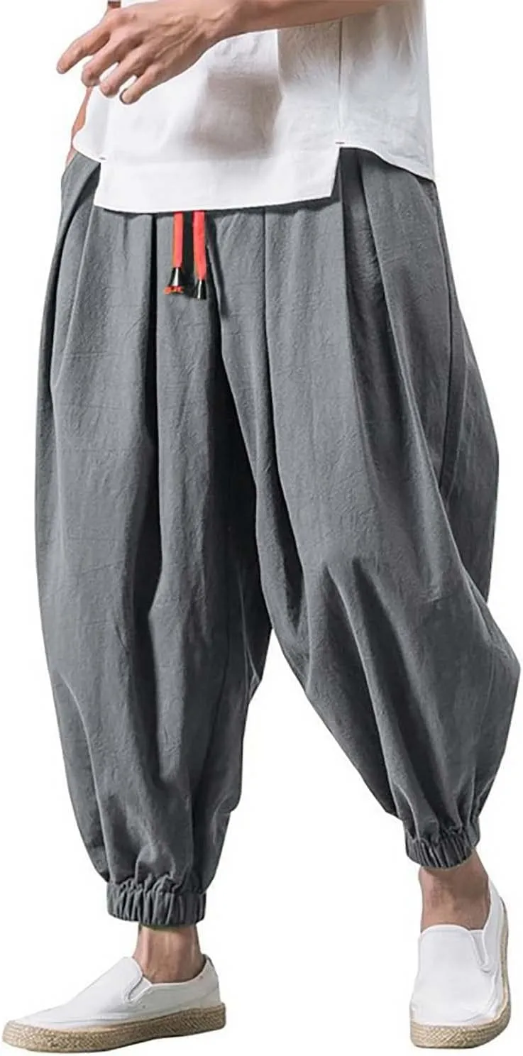 Wide Leg Pants for Men Harlan Pants Casual Hiking Sports Trousers Elastic Drawstring Waist Joggers with Pockers