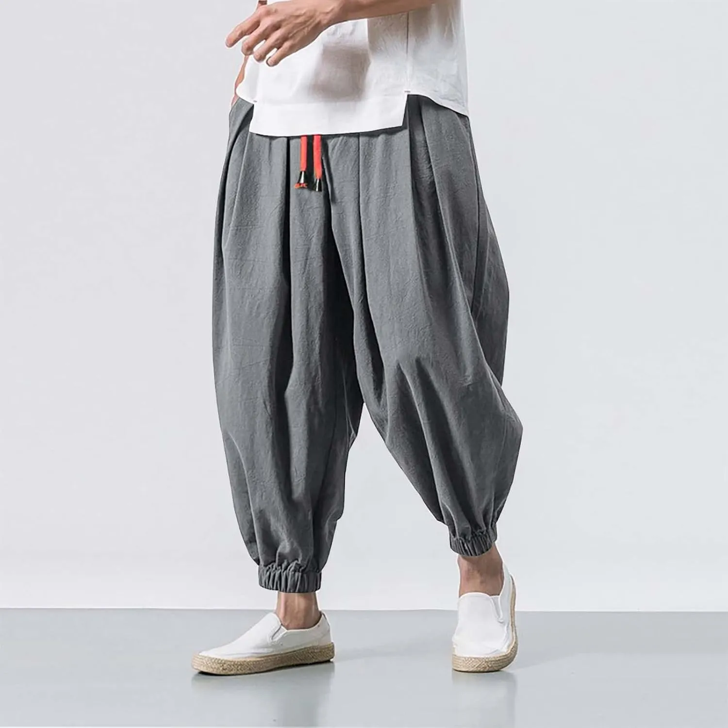 Wide Leg Pants for Men Harlan Pants Casual Hiking Sports Trousers Elastic Drawstring Waist Joggers with Pockers