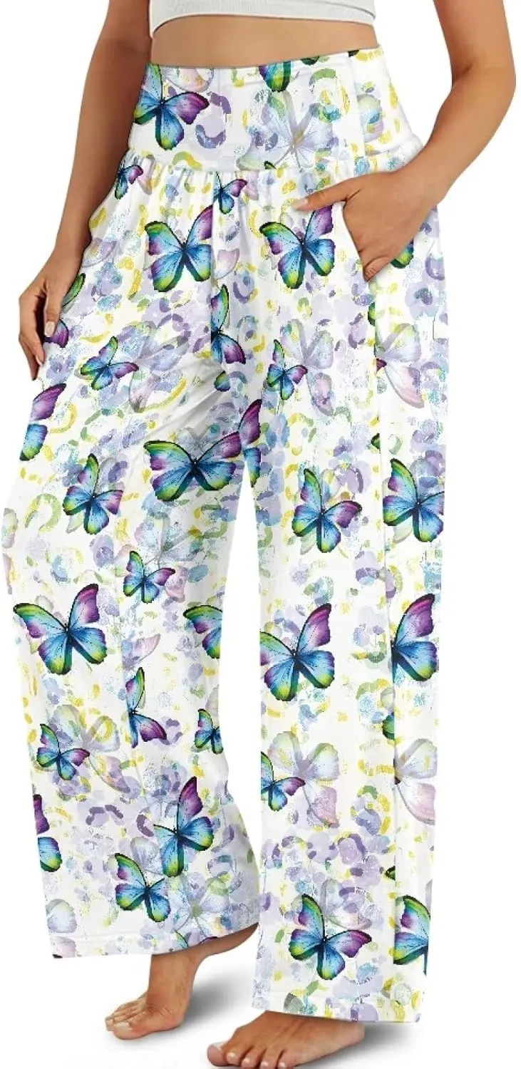 Wide Leg Pants for Women Palazzo Pants with Elastic Waistband Loose Lounge with Pockets
