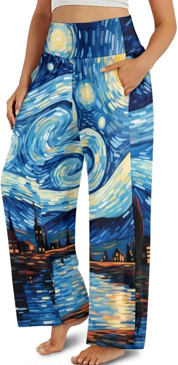 Wide Leg Pants for Women Palazzo Pants with Elastic Waistband Loose Lounge with Pockets