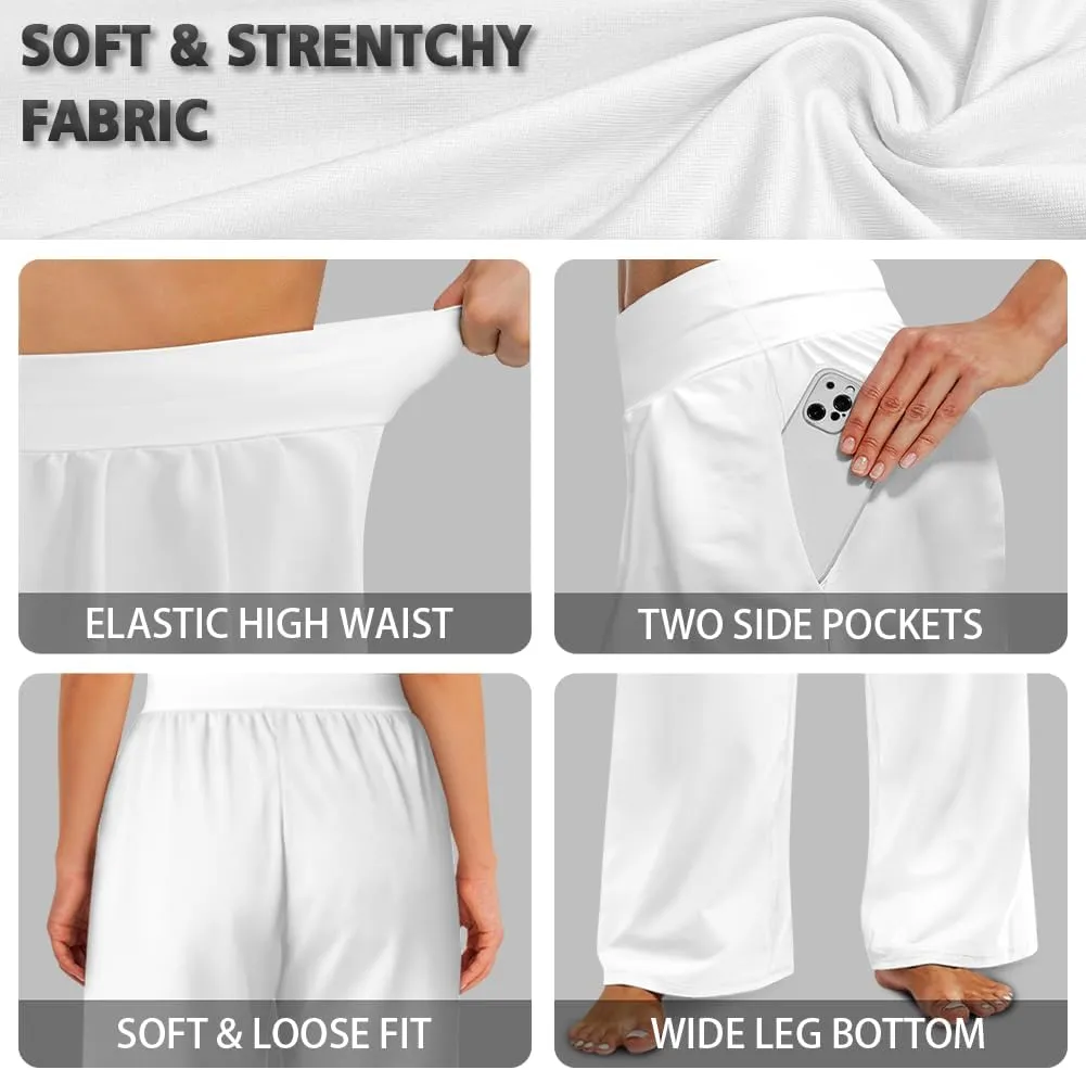 Wide Leg Pants for Women Palazzo Pants with Elastic Waistband Loose Lounge with Pockets