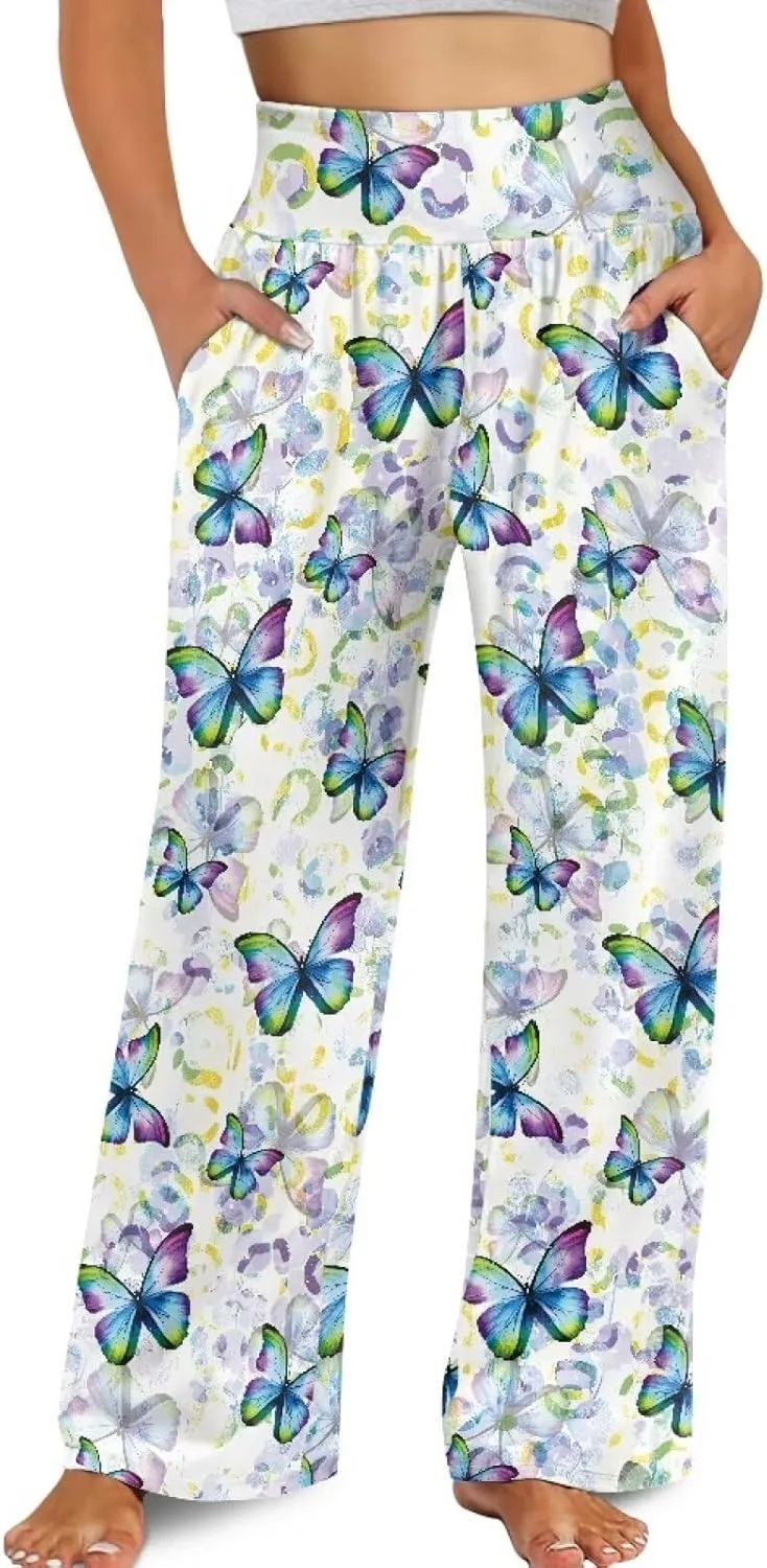 Wide Leg Pants for Women Palazzo Pants with Elastic Waistband Loose Lounge with Pockets