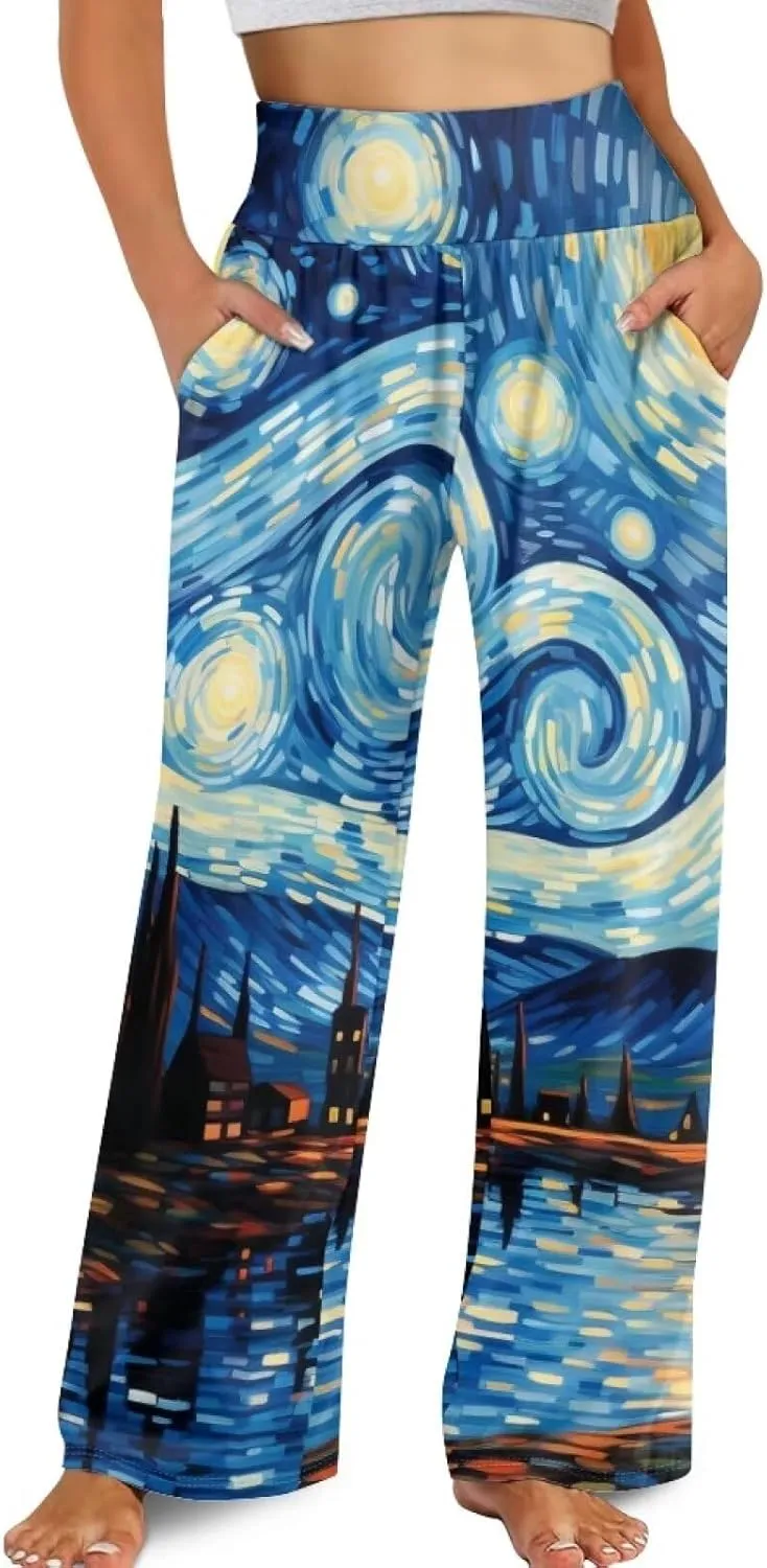 Wide Leg Pants for Women Palazzo Pants with Elastic Waistband Loose Lounge with Pockets