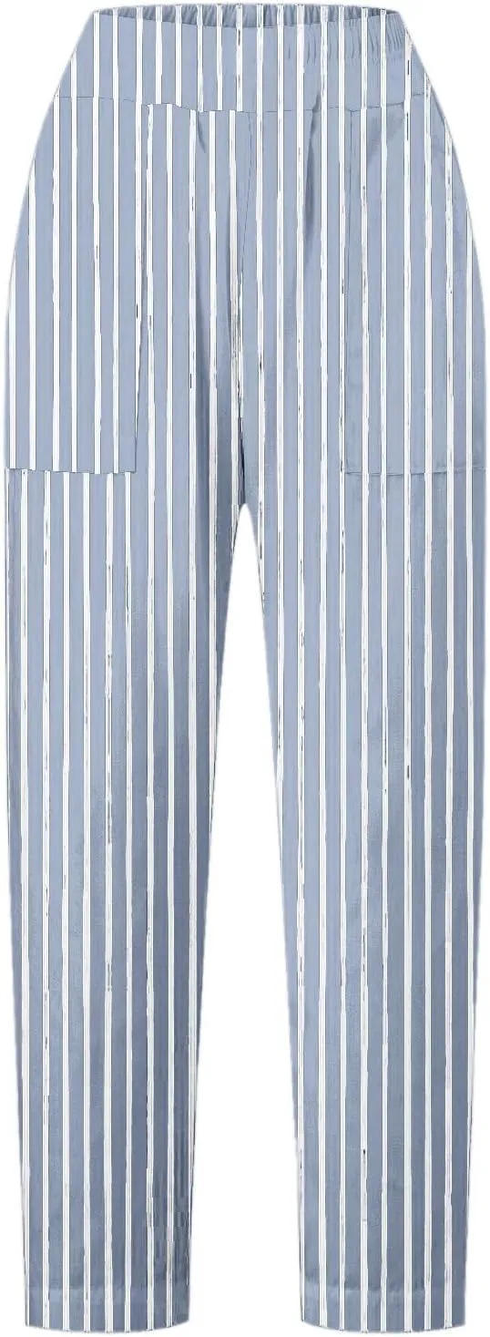 Wide Leg Trousers Women for Summer Vocation Trendy Striped High Waist Straight Leg Palazzo Trouser Jogger Pants Pockets
