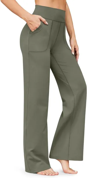 Wide Leg Yoga Pants for Women High Waist Bootcut Straight Leg Yoga Pants with Pockets Butt Lifting Yoga Flare Leggings